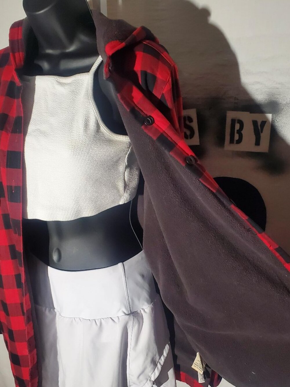 L.L. Bean Red and Black Buffalo Plaid Fleece Lined Hooded Flannel Shacket Sz M
